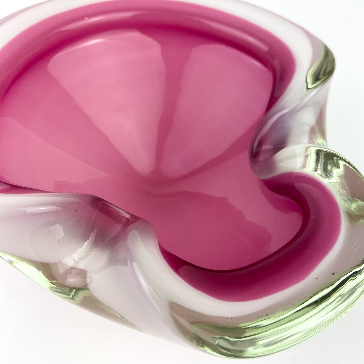 Murano Pink + White Freeform Glass Catchall/Ashtray #O1089