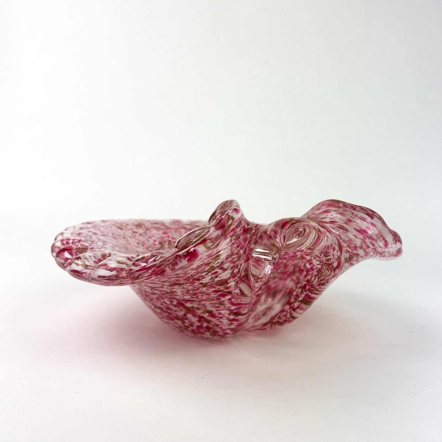 Murano Pink + White + Copper Scalloped Glass Catchall/Ashtray #O1091