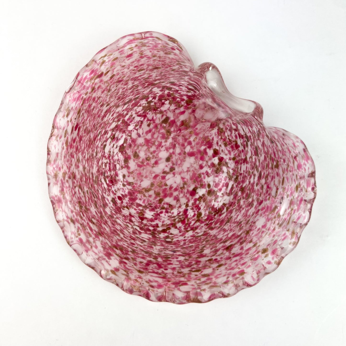 Murano Pink + White + Copper Scalloped Glass Catchall/Ashtray #O1091