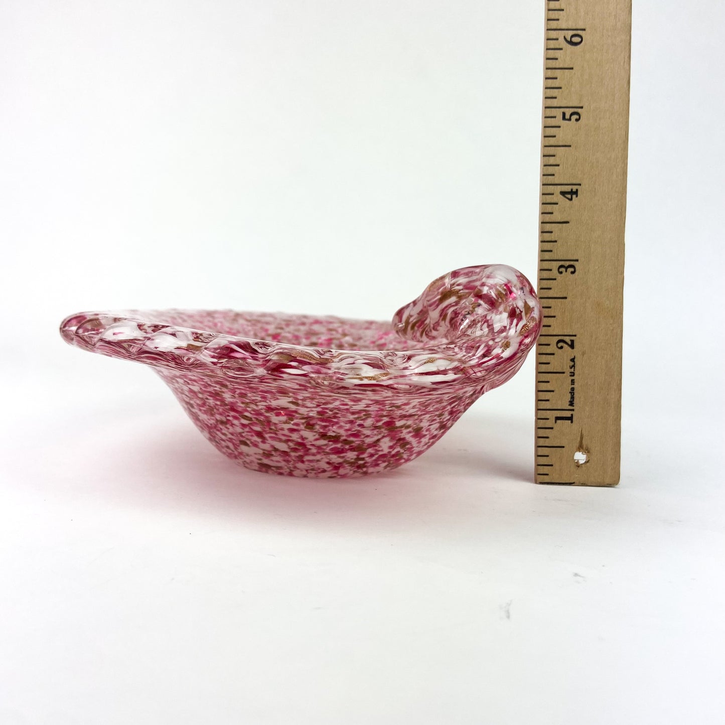 Murano Pink + White + Copper Scalloped Glass Catchall/Ashtray #O1091