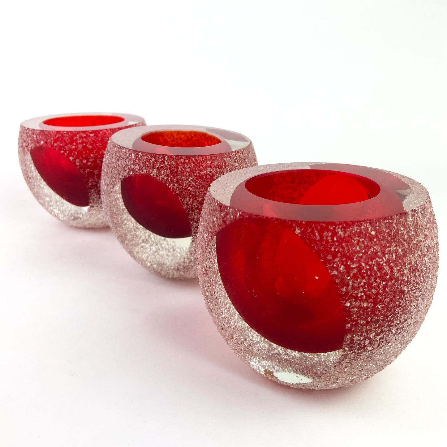 Set of Three Red Fifth Ave Crystal Candle Holders #O1105