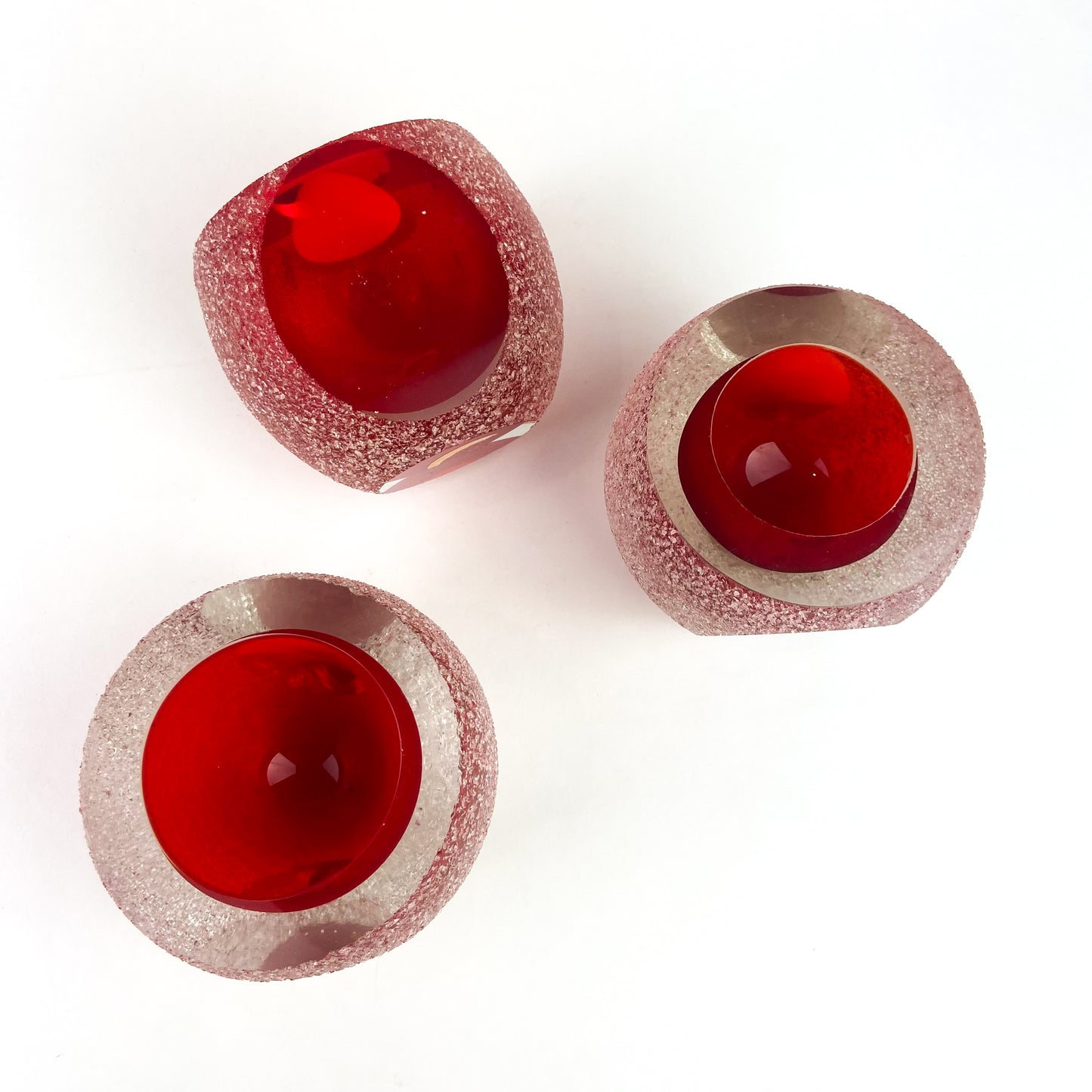 Set of Three Red Fifth Ave Crystal Candle Holders #O1105