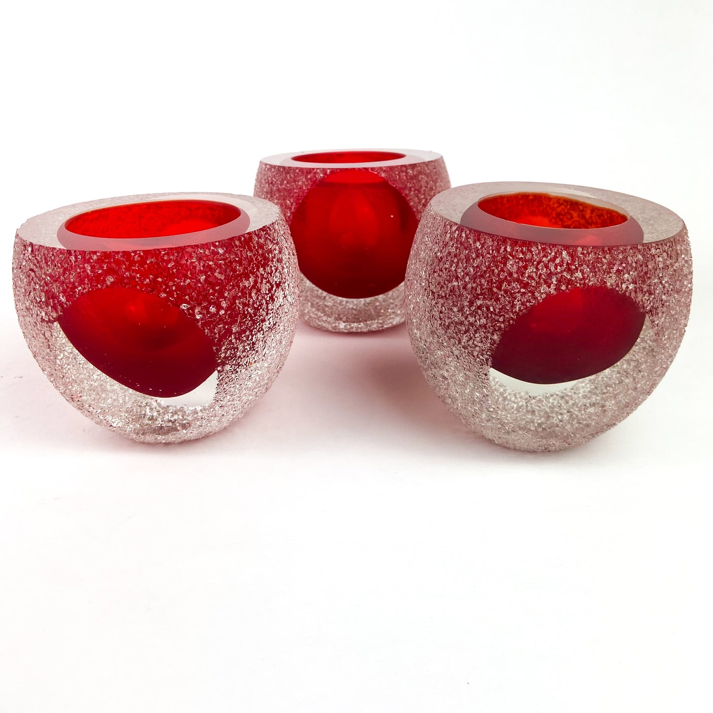 Set of Three Red Fifth Ave Crystal Candle Holders #O1105