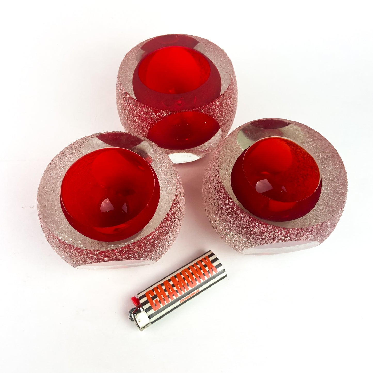 Set of Three Red Fifth Ave Crystal Candle Holders #O1105