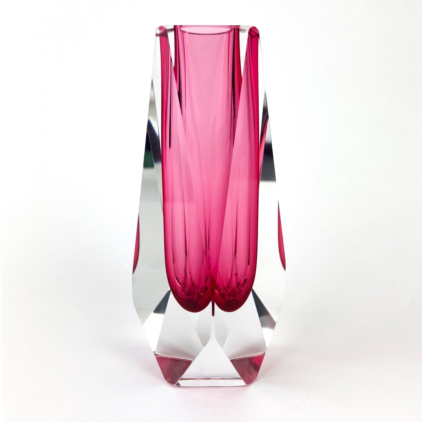 Murano Pink Faceted Sommerso Glass Bud Vase #O1092