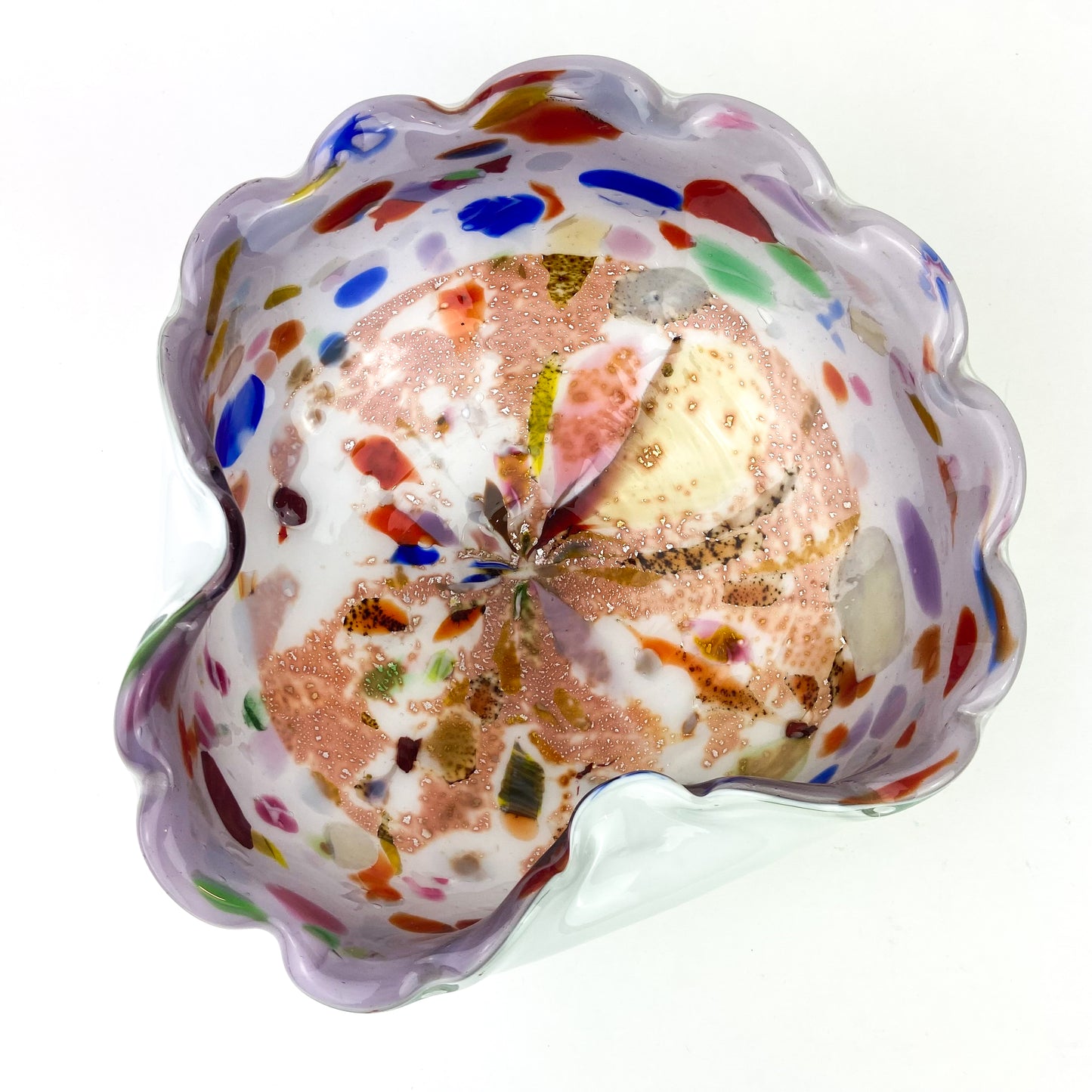 Murano Lilac + Confetti Scalloped Glass Catchall/Ashtray #O1093