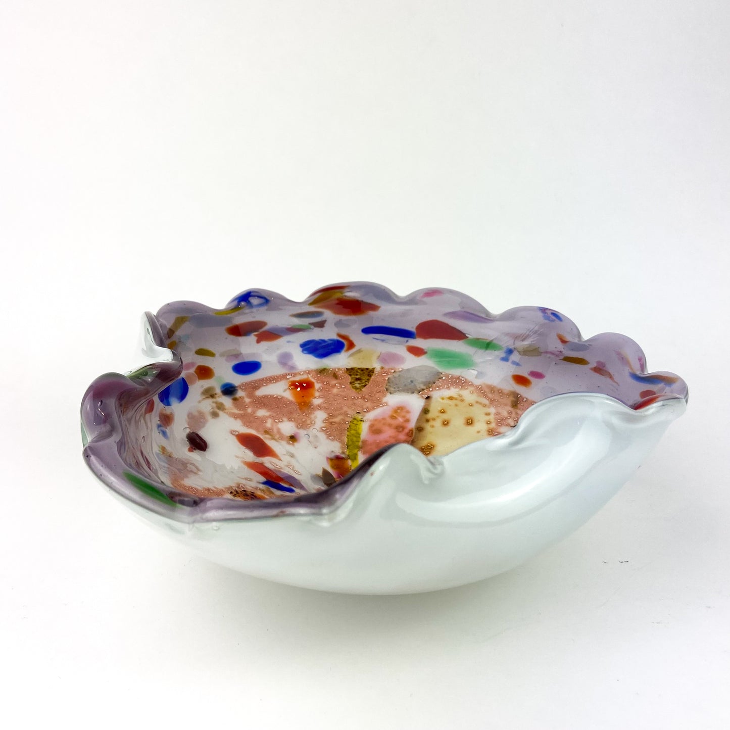 Murano Lilac + Confetti Scalloped Glass Catchall/Ashtray #O1093