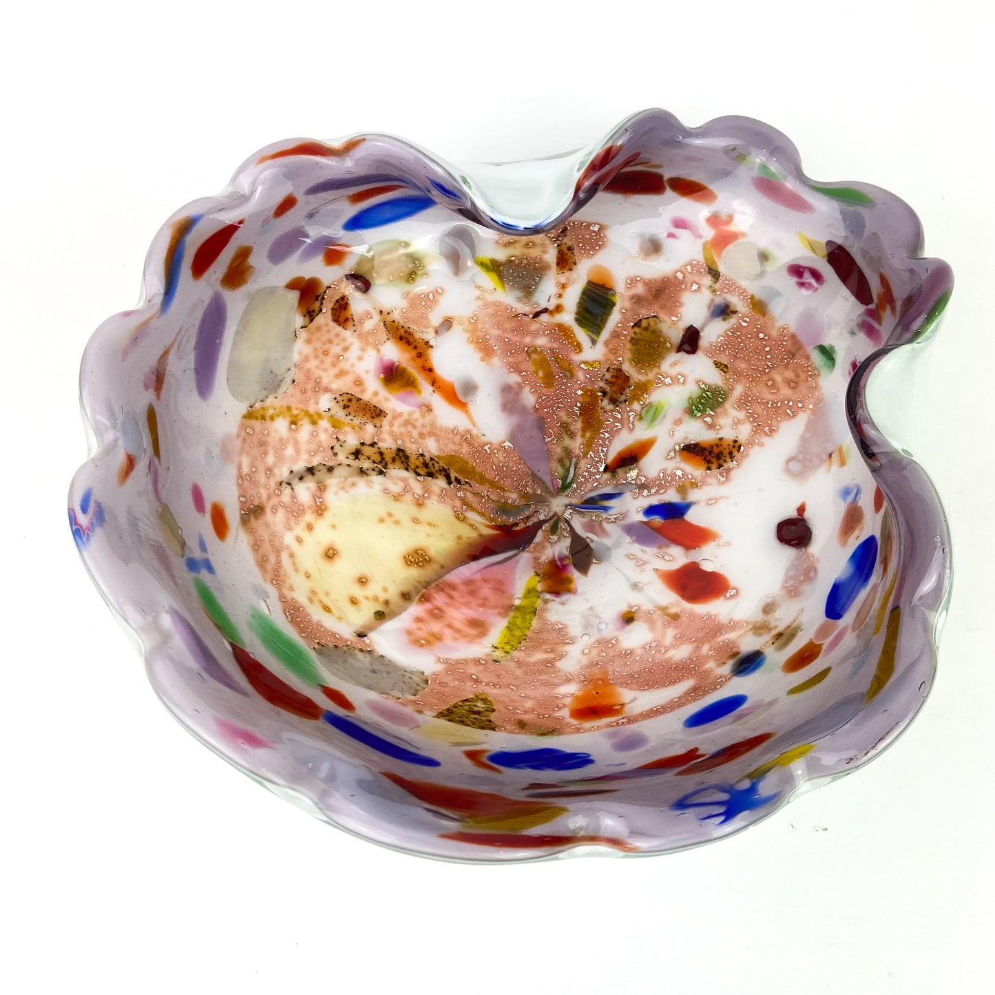 Murano Lilac + Confetti Scalloped Glass Catchall/Ashtray #O1093