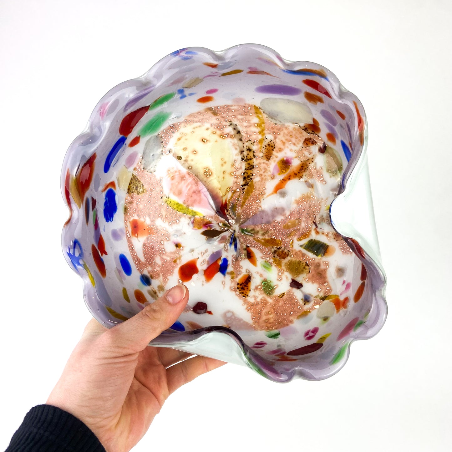 Murano Lilac + Confetti Scalloped Glass Catchall/Ashtray #O1093