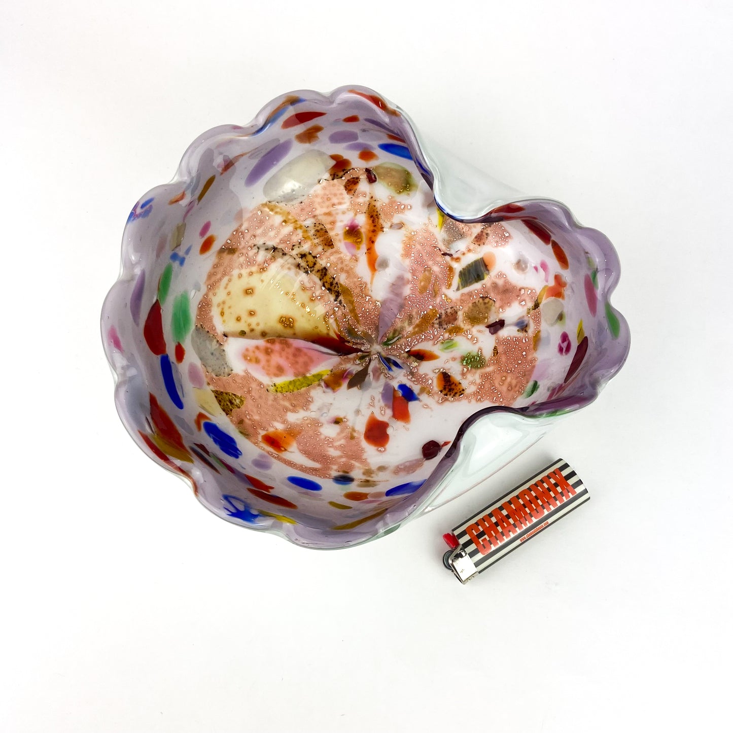 Murano Lilac + Confetti Scalloped Glass Catchall/Ashtray #O1093