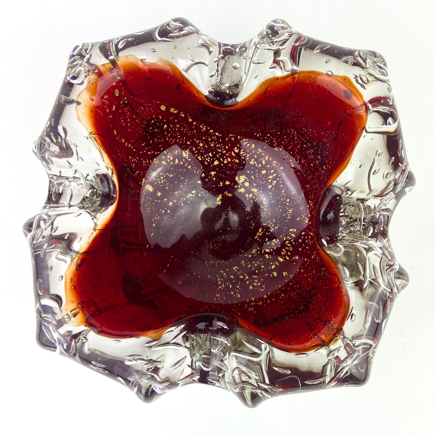 Murano Garnet + Gold Bullicante Glass Catchall/Ashtray #O1095