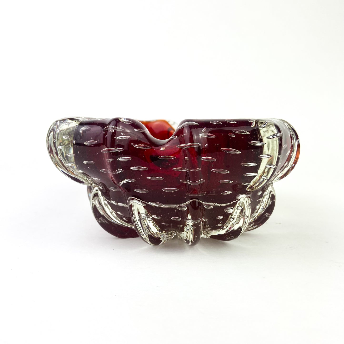 Murano Garnet + Gold Bullicante Glass Catchall/Ashtray #O1095