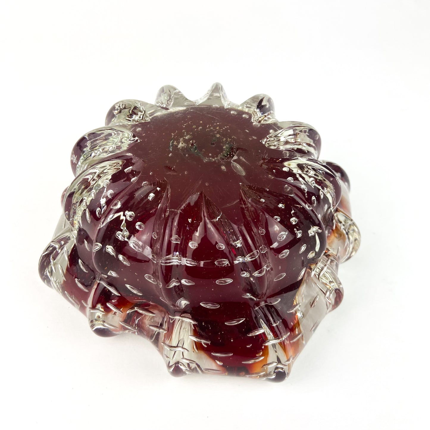 Murano Garnet + Gold Bullicante Glass Catchall/Ashtray #O1095