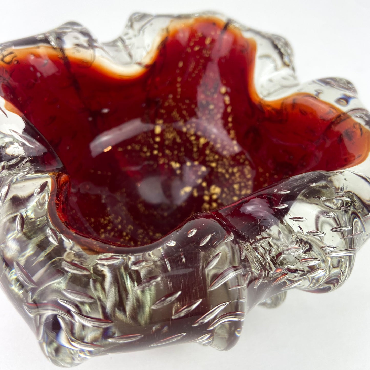 Murano Garnet + Gold Bullicante Glass Catchall/Ashtray #O1095