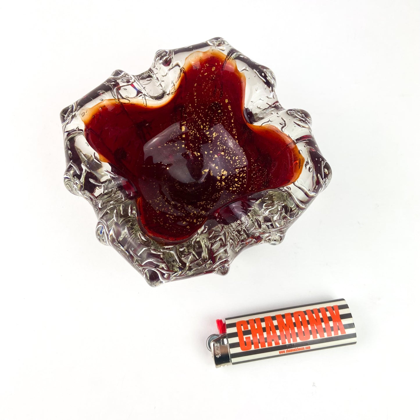 Murano Garnet + Gold Bullicante Glass Catchall/Ashtray #O1095