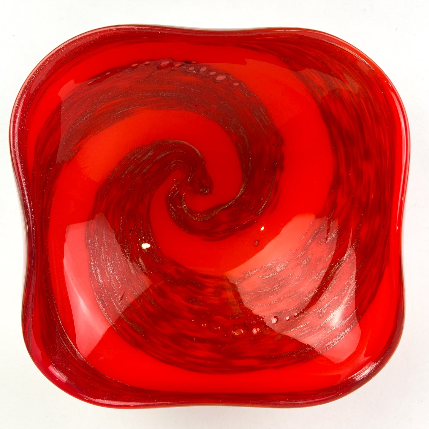 Murano Vermillion + Copper Swirl Glass Catchall/Ashtray #O1101