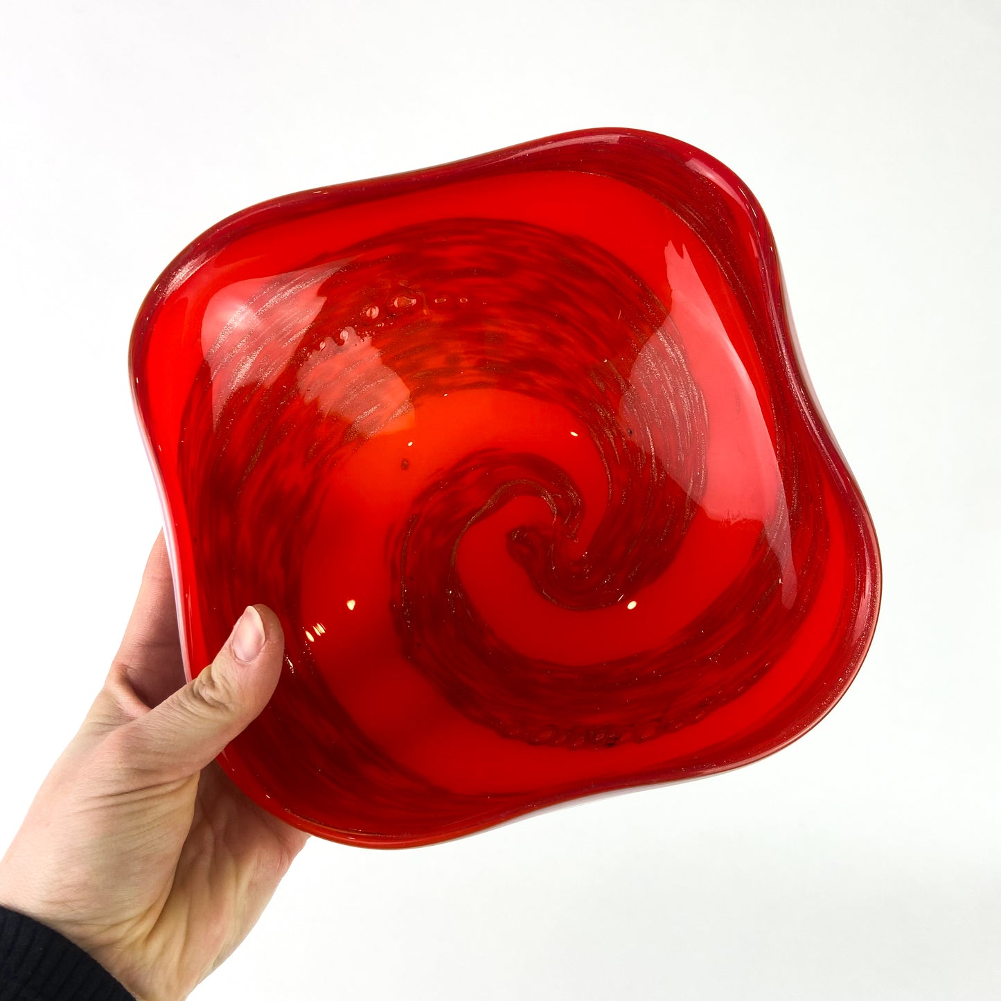 Murano Vermillion + Copper Swirl Glass Catchall/Ashtray #O1101