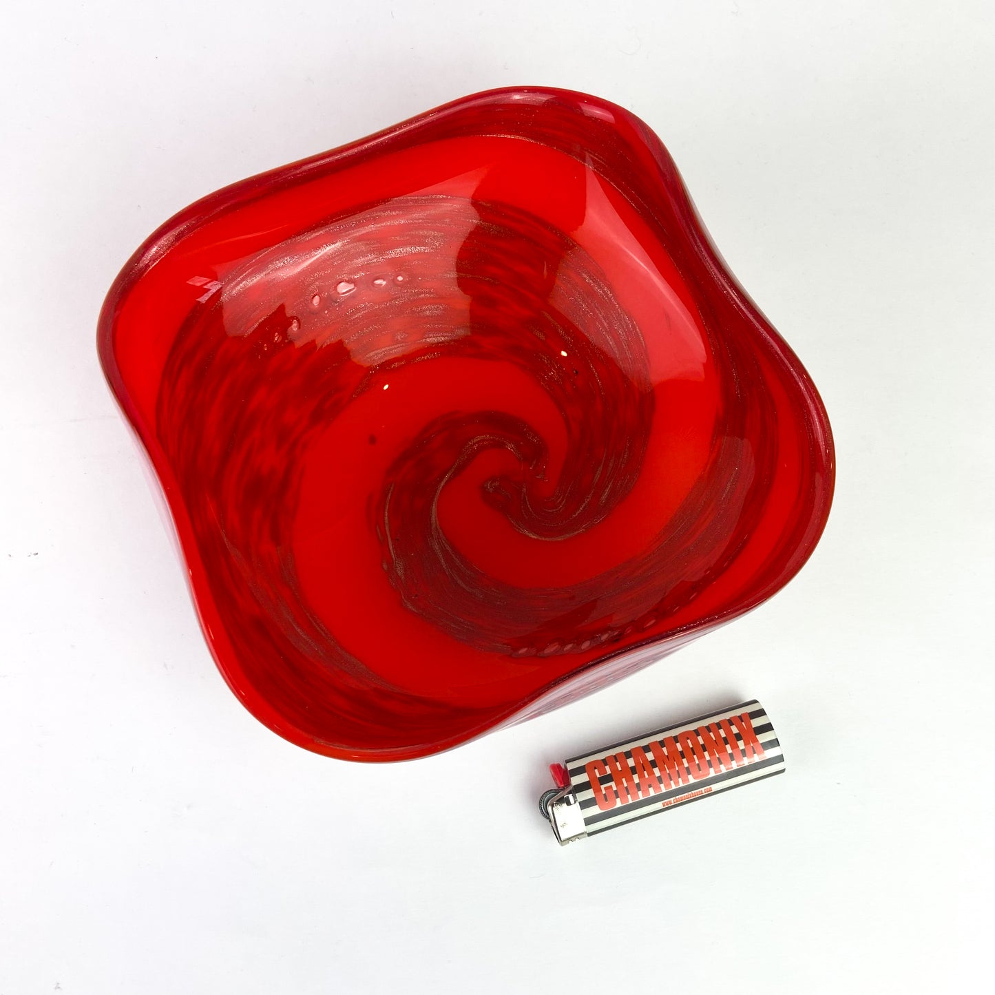 Murano Vermillion + Copper Swirl Glass Catchall/Ashtray #O1101