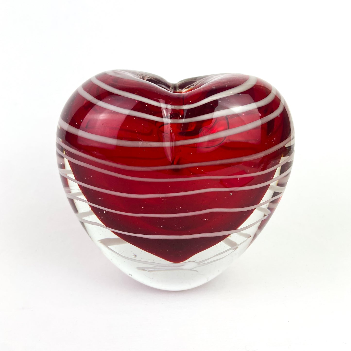 Murano Red + White Swirl Glass Heart Vase #O1102