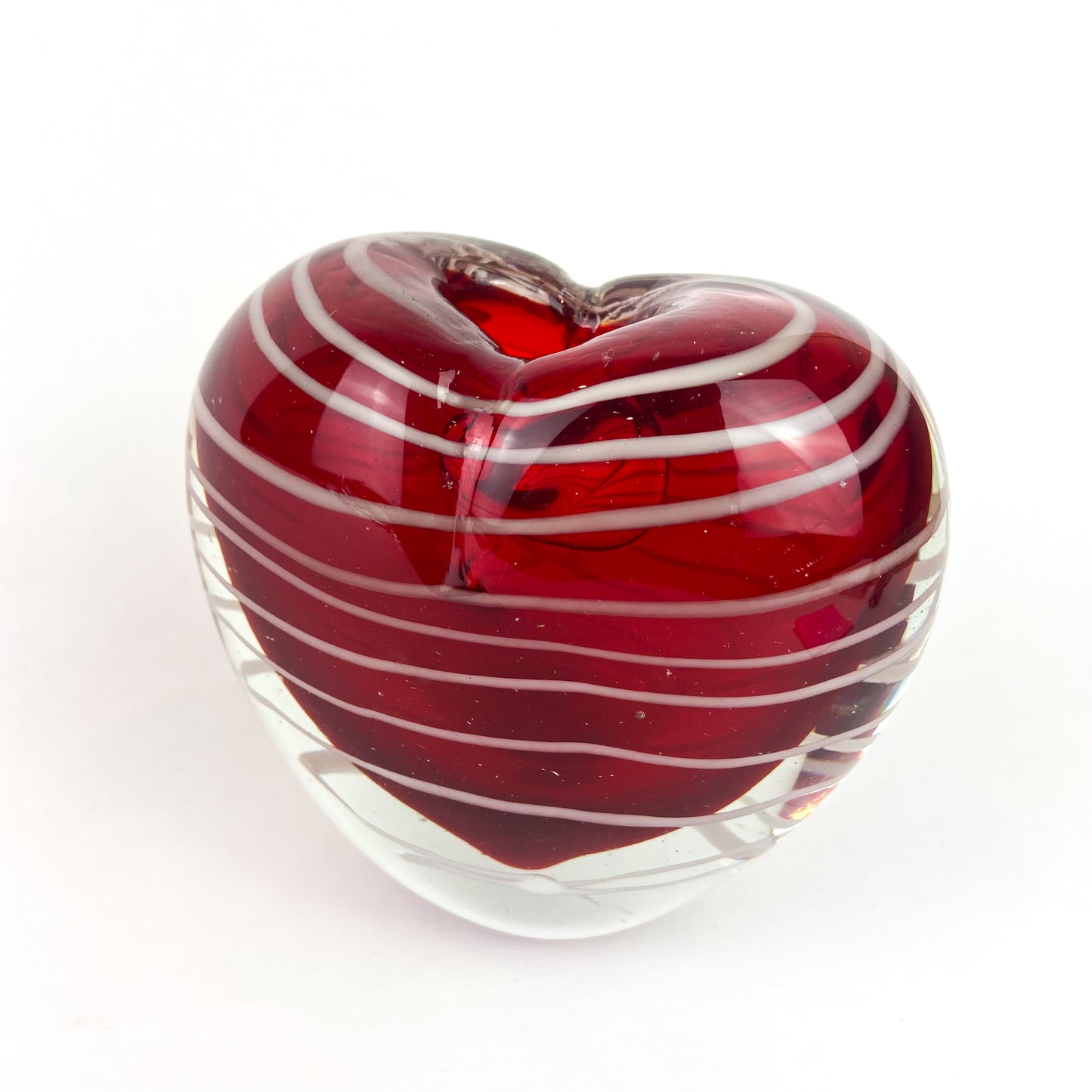 Murano Red + White Swirl Glass Heart Vase #O1102