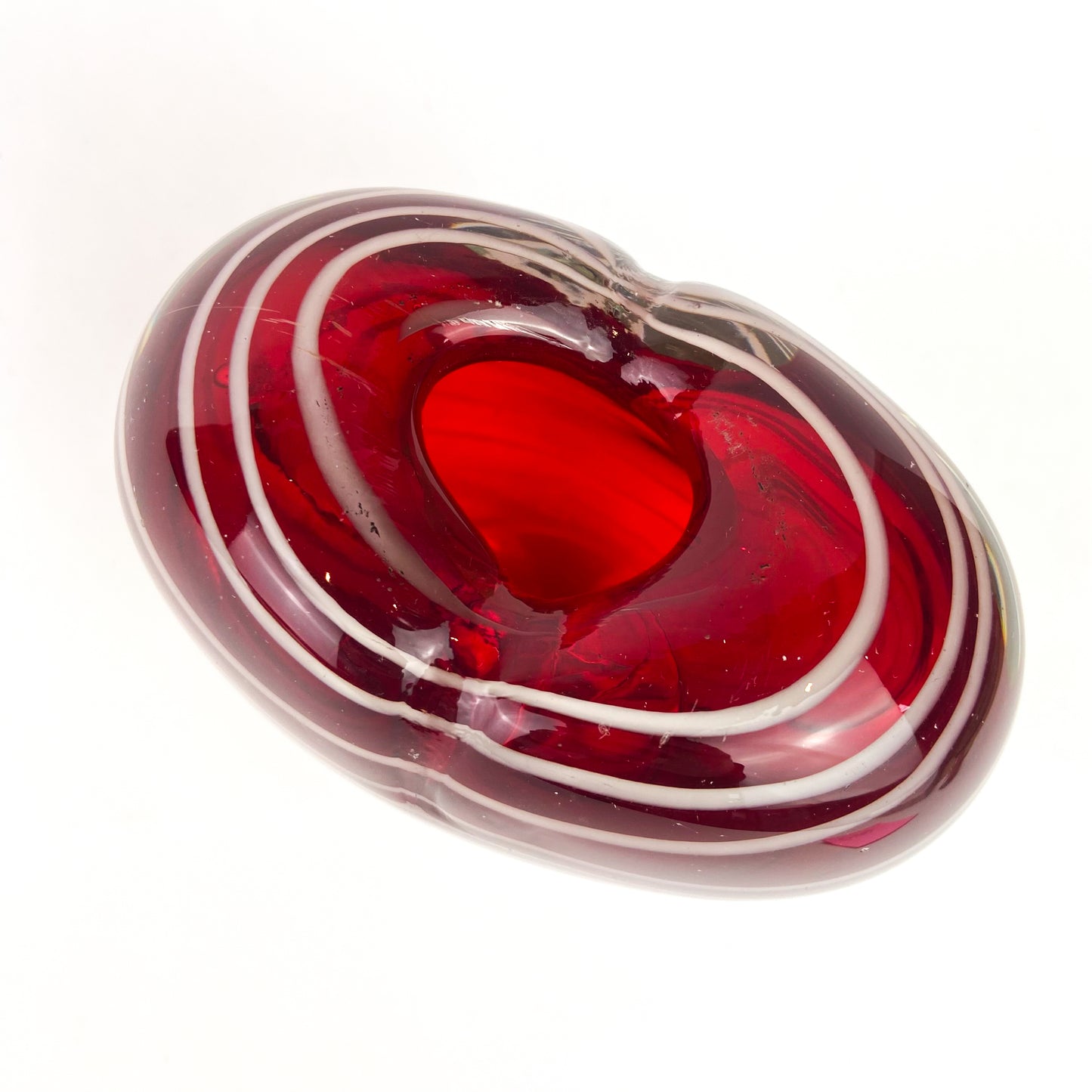 Murano Red + White Swirl Glass Heart Vase #O1102