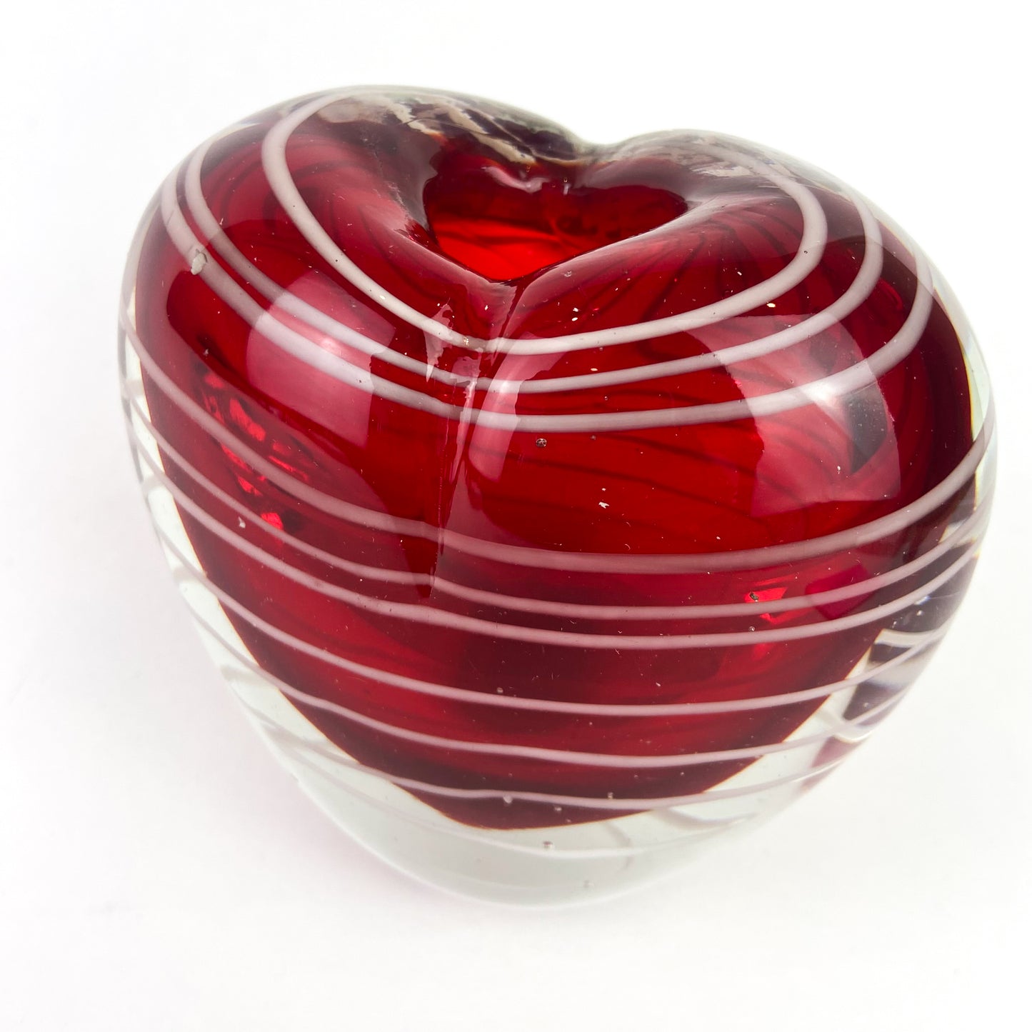 Murano Red + White Swirl Glass Heart Vase #O1102