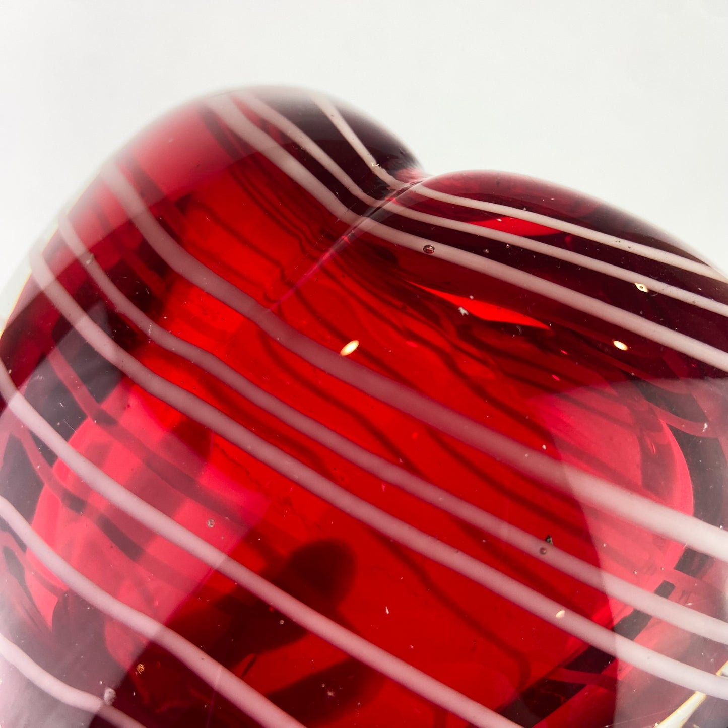 Murano Red + White Swirl Glass Heart Vase #O1102