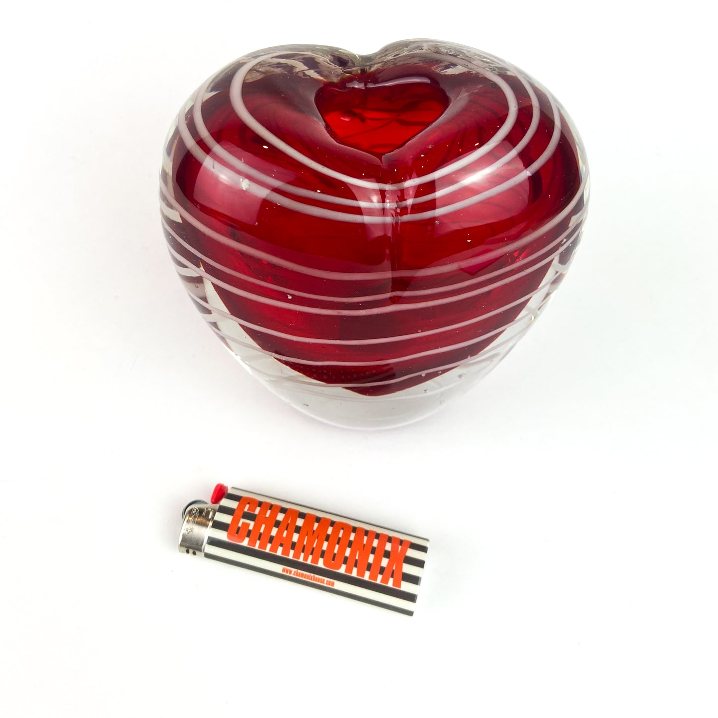 Murano Red + White Swirl Glass Heart Vase #O1102