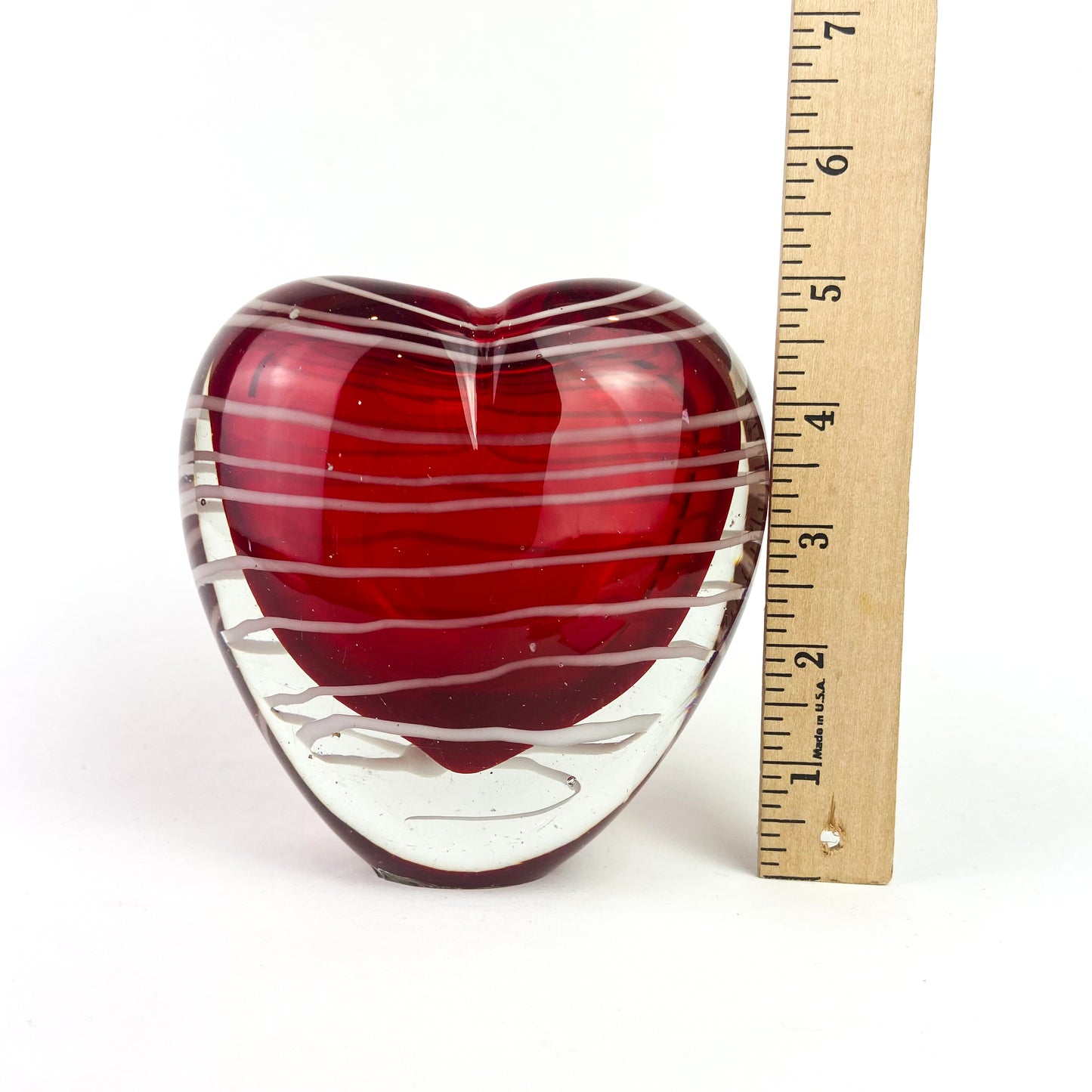 Murano Red + White Swirl Glass Heart Vase #O1102