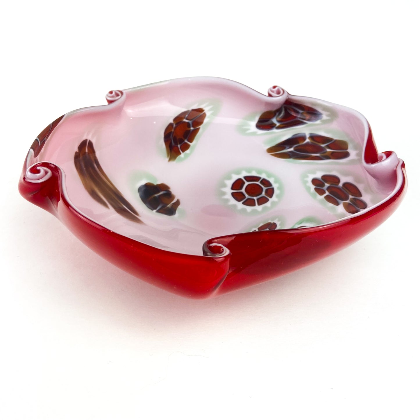 Murano Red Millefiori Cased Glass Catchall/Ashtray #O1103