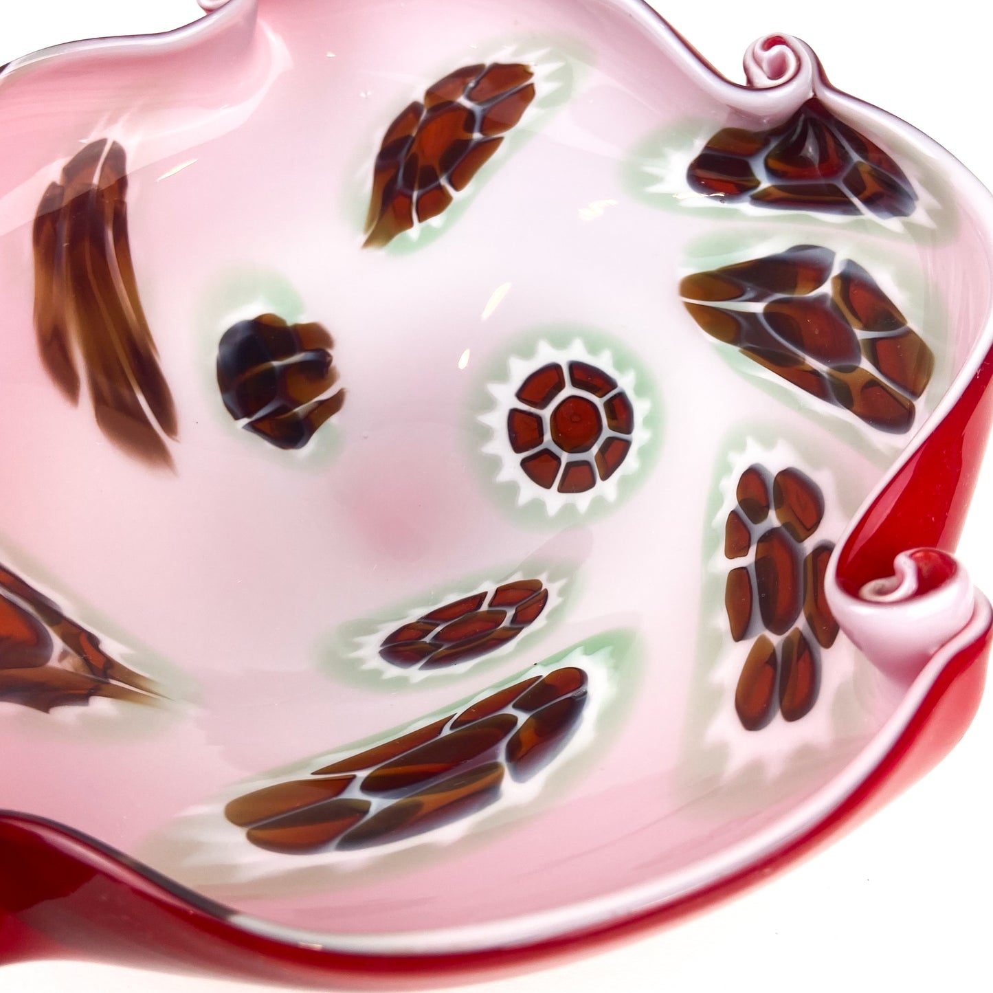 Murano Red Millefiori Cased Glass Catchall/Ashtray #O1103