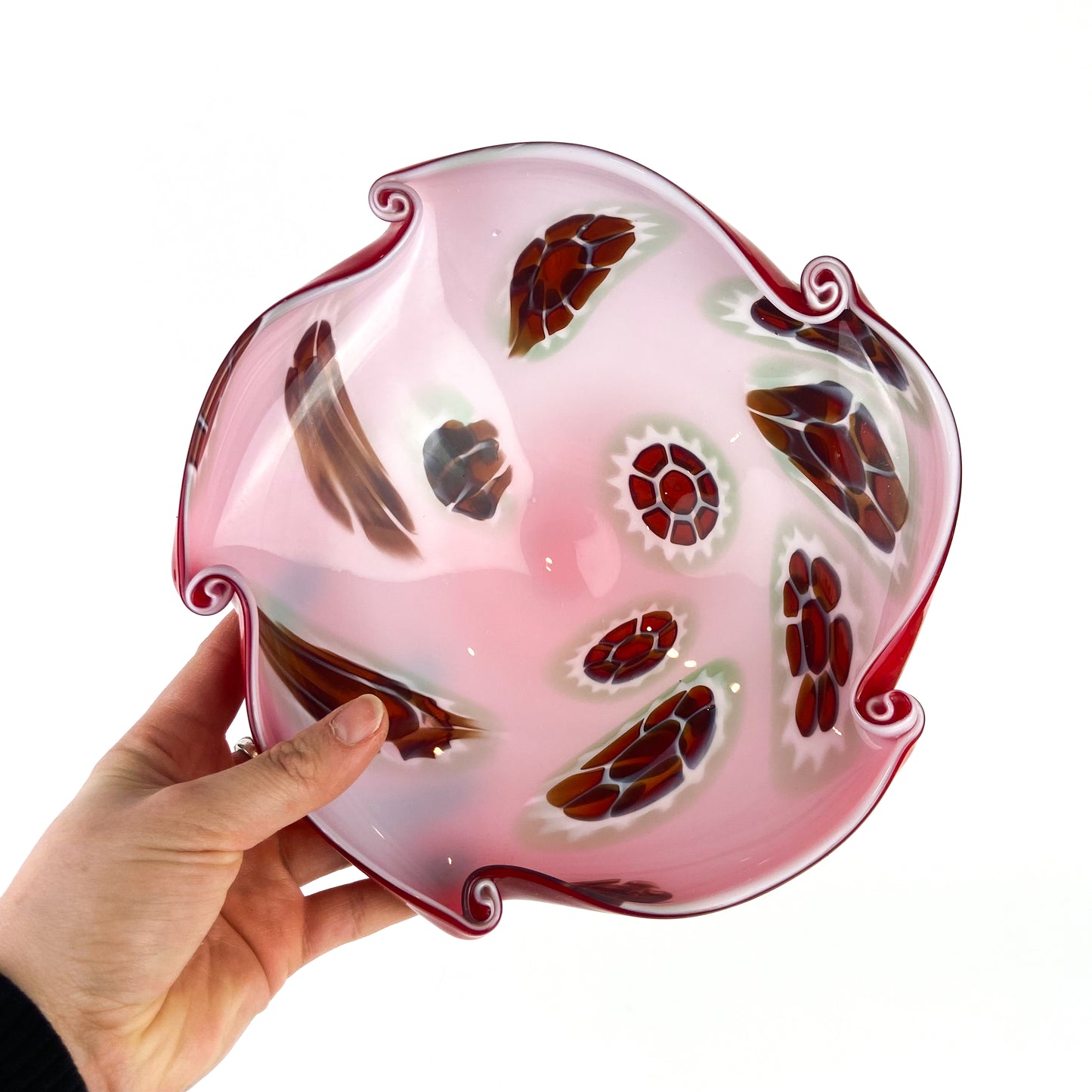 Murano Red Millefiori Cased Glass Catchall/Ashtray #O1103