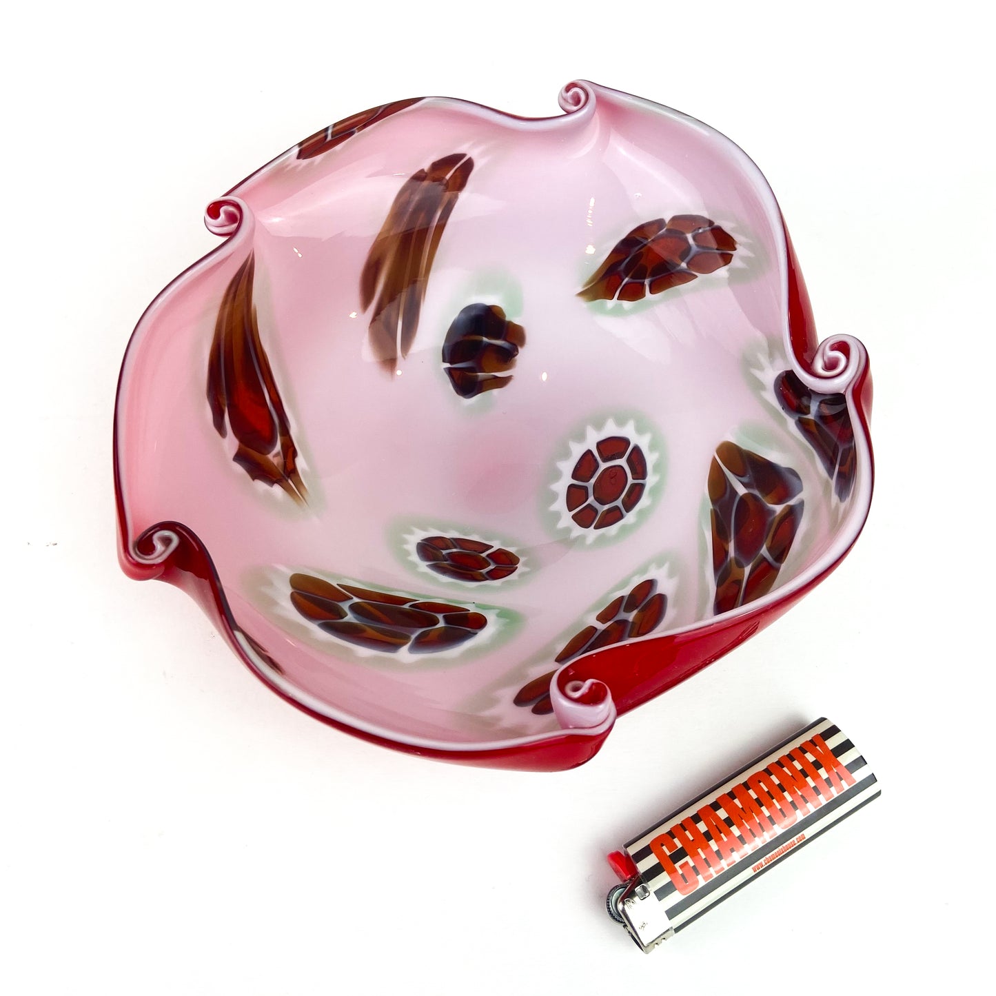 Murano Red Millefiori Cased Glass Catchall/Ashtray #O1103