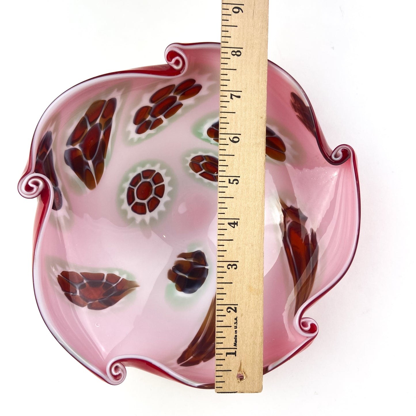 Murano Red Millefiori Cased Glass Catchall/Ashtray #O1103