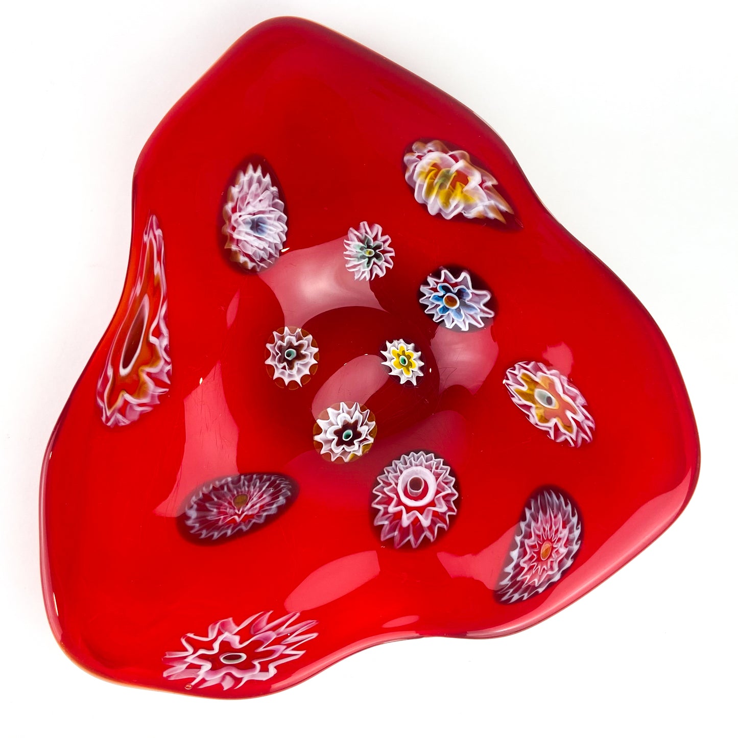 Murano Red + Millefiori Freeform Glass Catchall/Ashtray #O1104