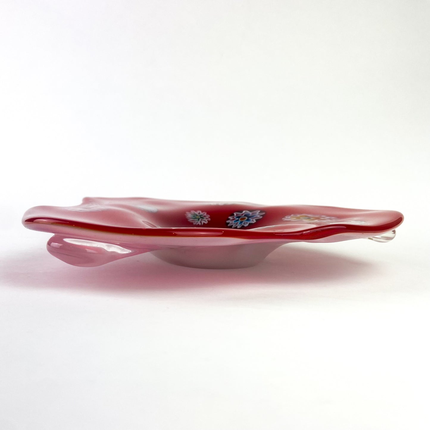 Murano Red + Millefiori Freeform Glass Catchall/Ashtray #O1104