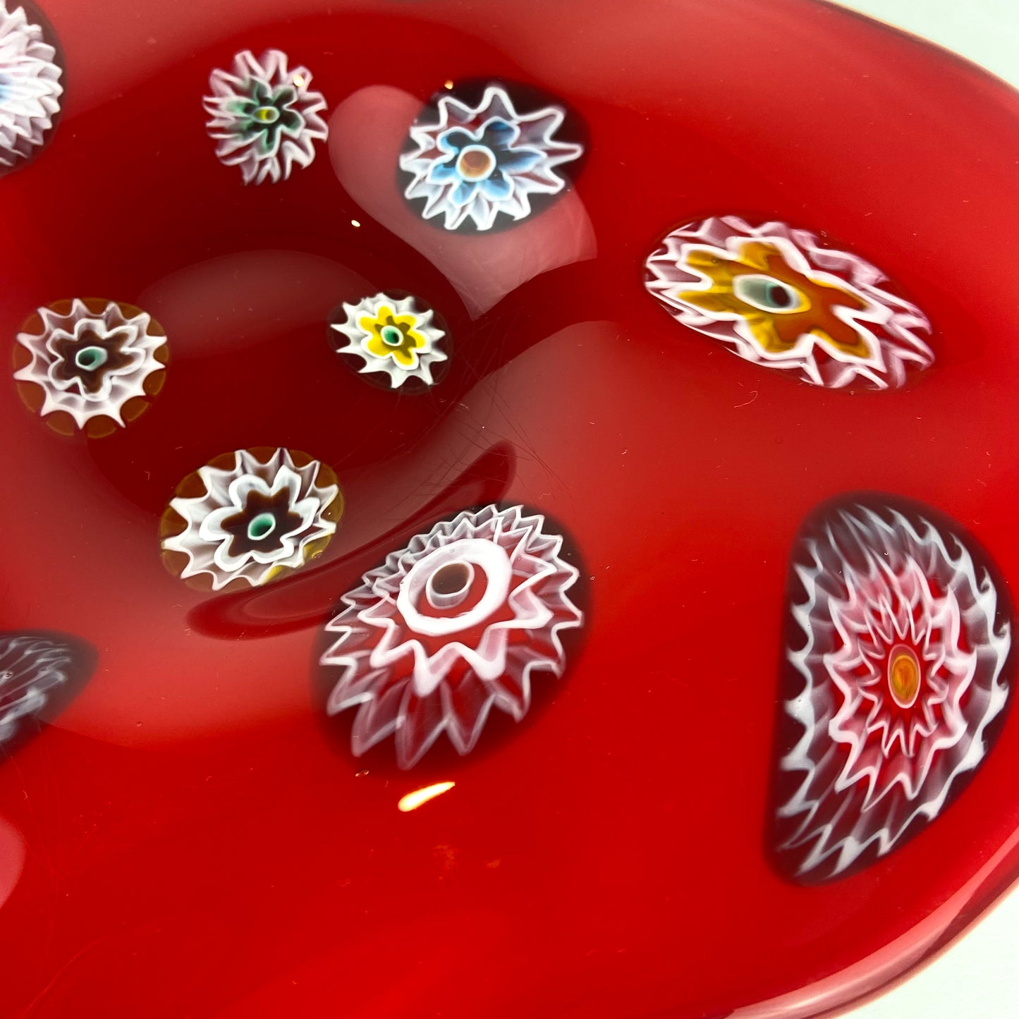 Murano Red + Millefiori Freeform Glass Catchall/Ashtray #O1104