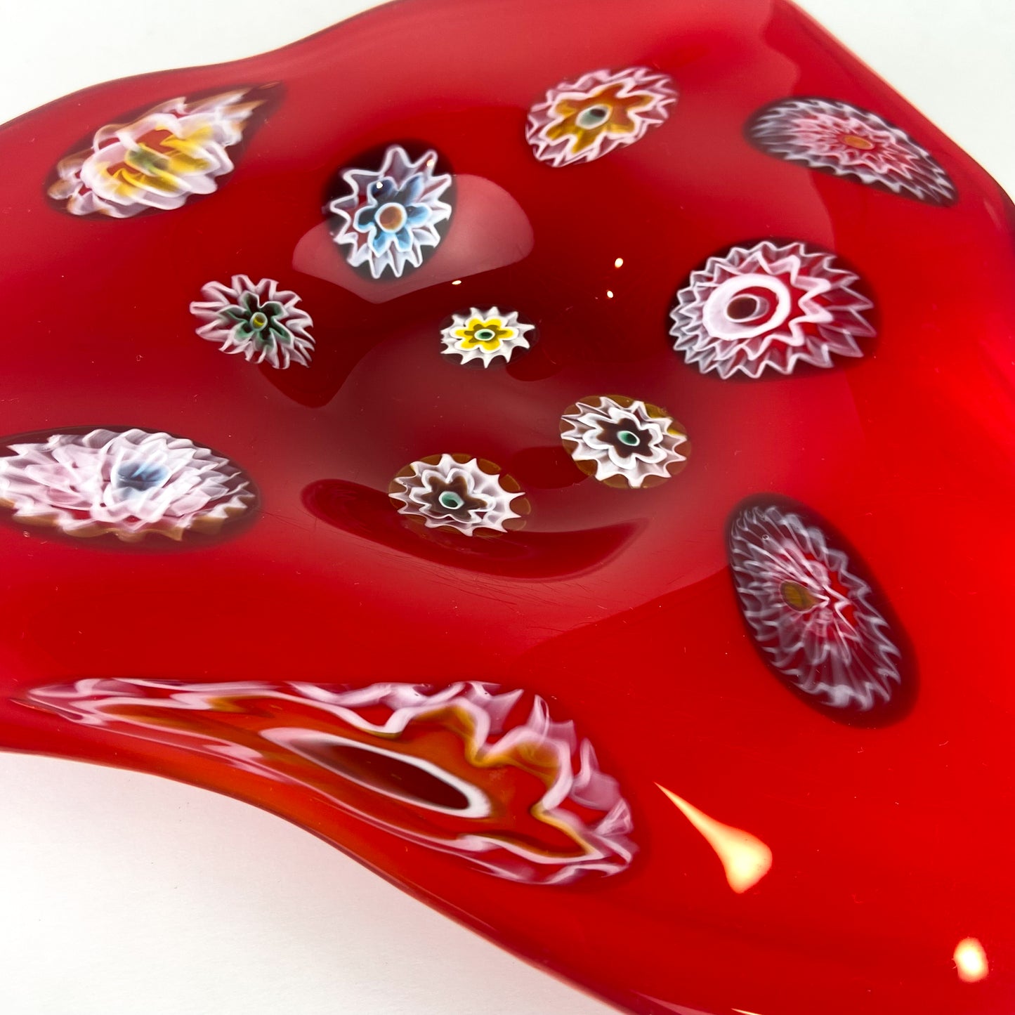 Murano Red + Millefiori Freeform Glass Catchall/Ashtray #O1104