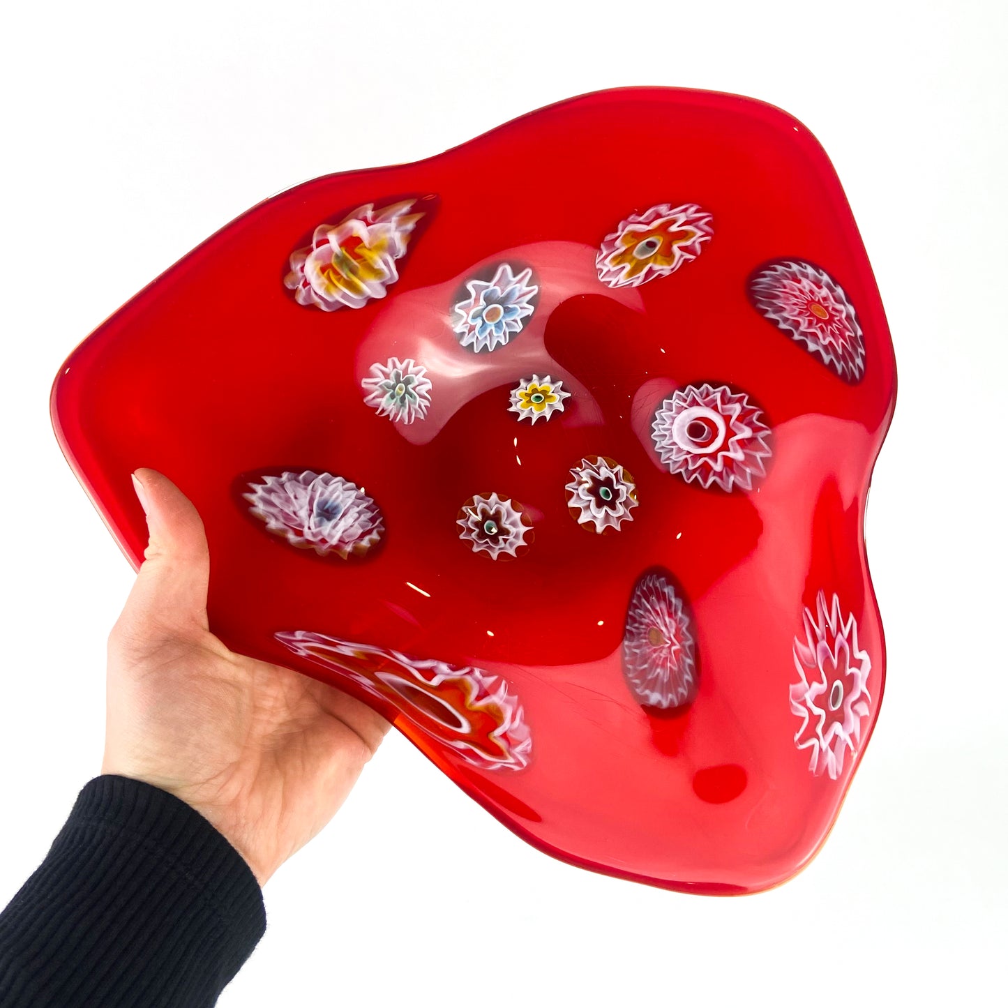 Murano Red + Millefiori Freeform Glass Catchall/Ashtray #O1104