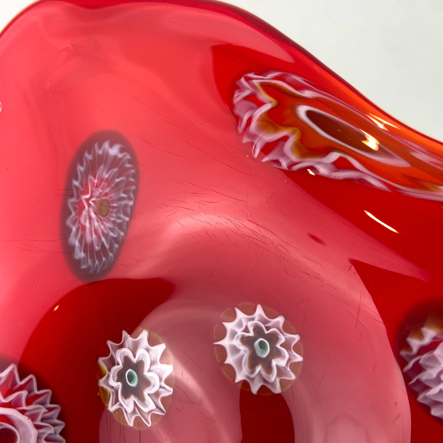 Murano Red + Millefiori Freeform Glass Catchall/Ashtray #O1104