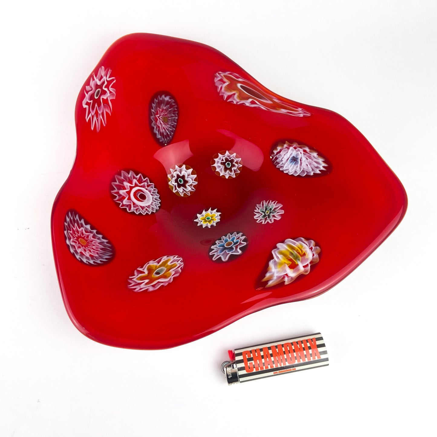 Murano Red + Millefiori Freeform Glass Catchall/Ashtray #O1104