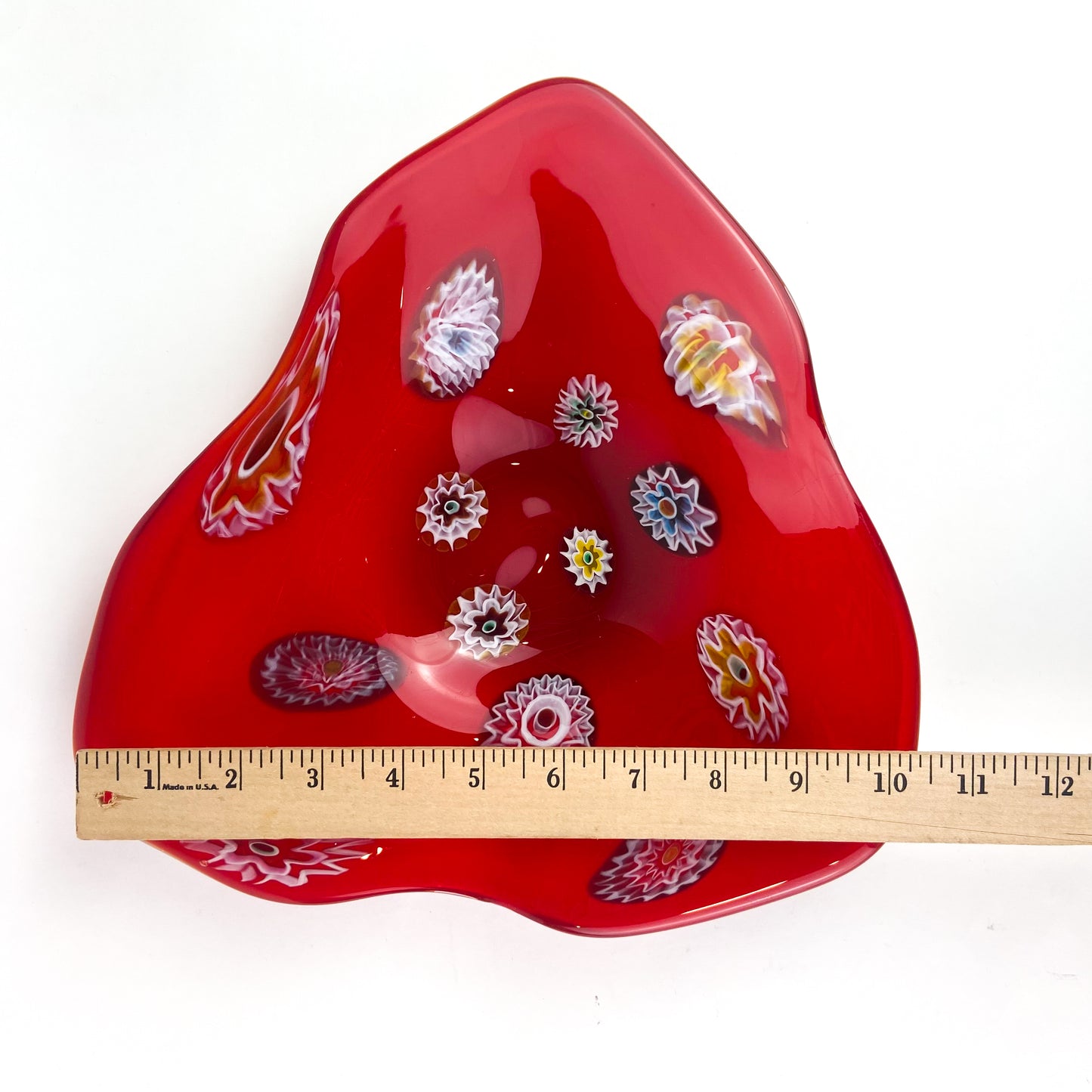 Murano Red + Millefiori Freeform Glass Catchall/Ashtray #O1104