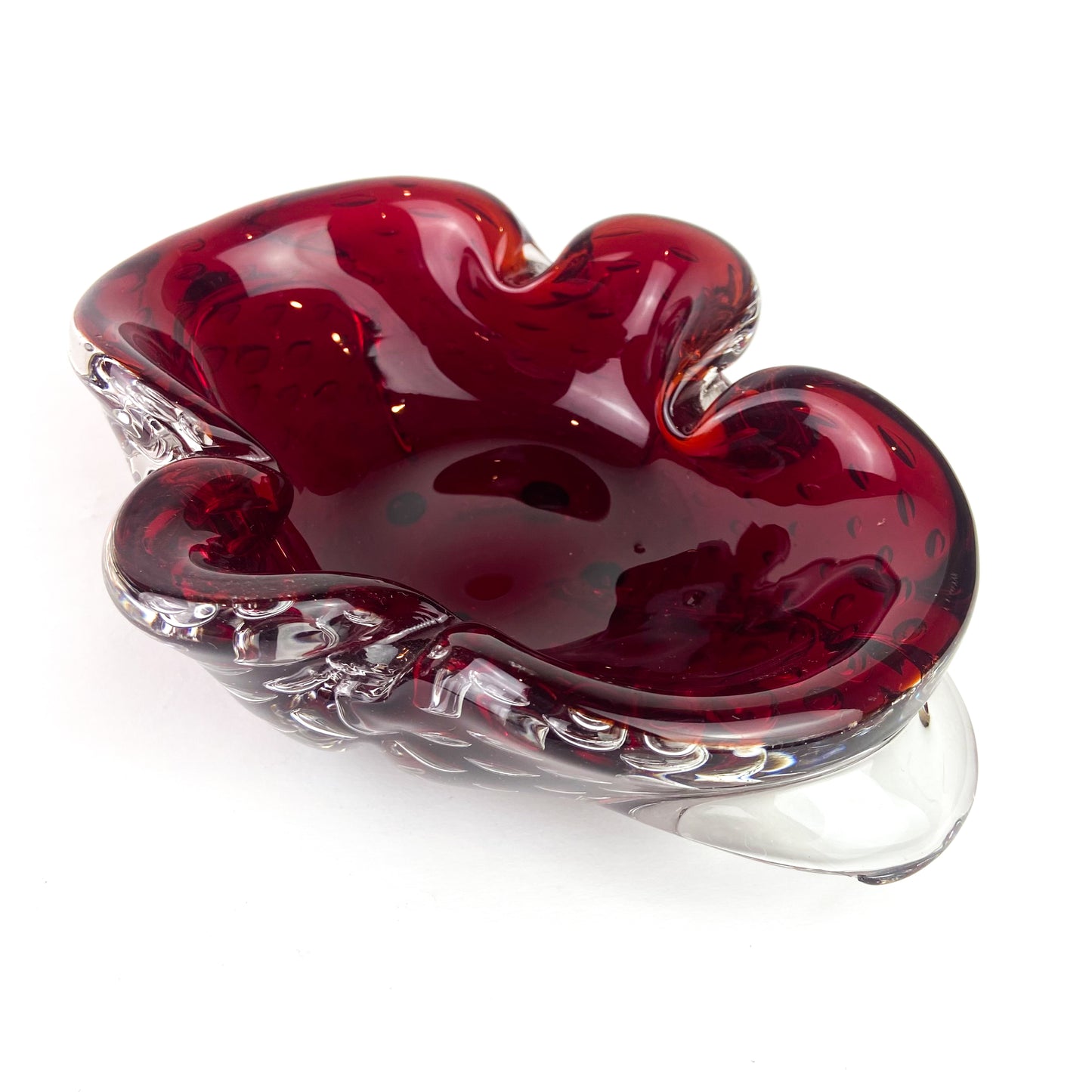 Murano Burgundy + Clear Bullicante Glass Catchall/Ashtray #O1106