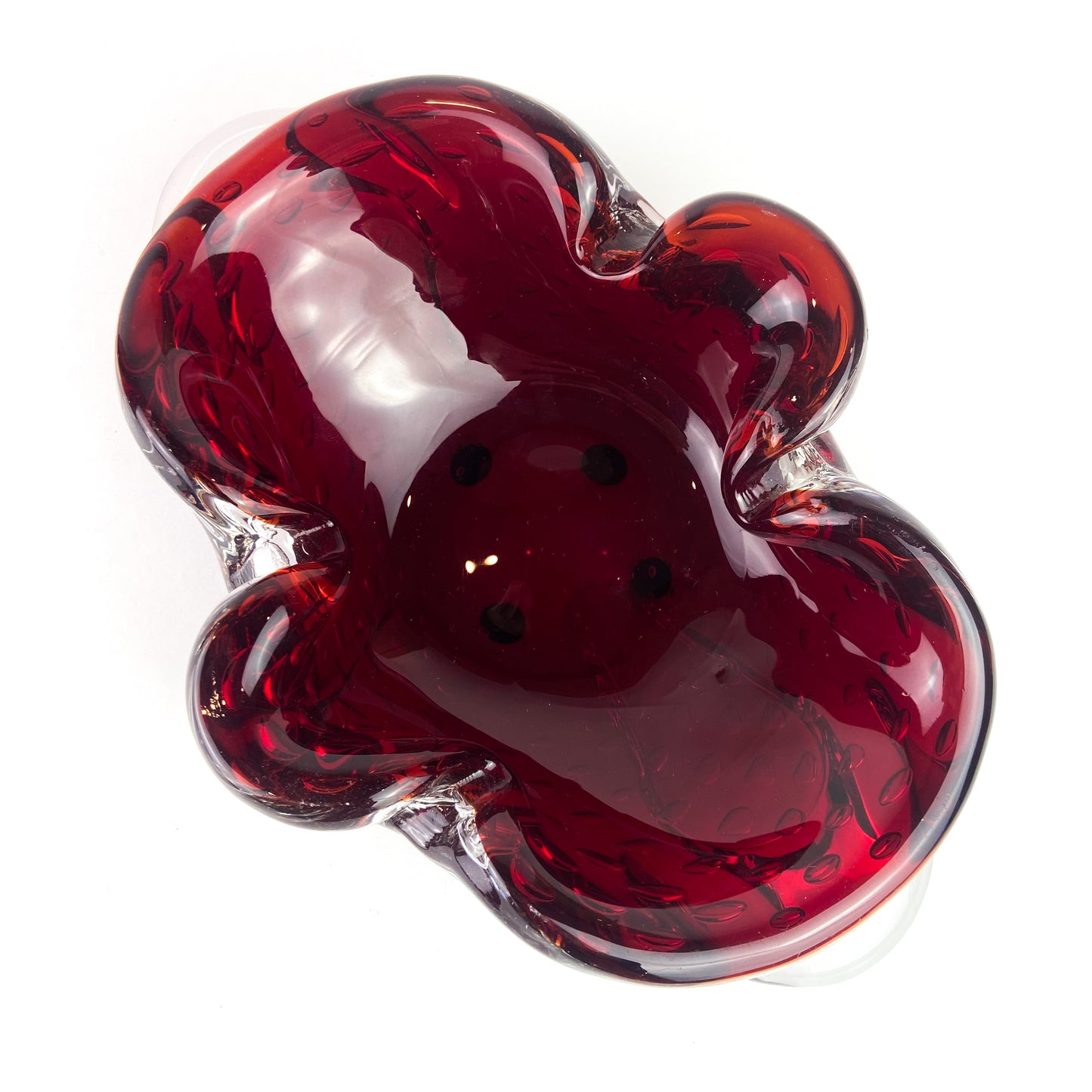 Murano Burgundy + Clear Bullicante Glass Catchall/Ashtray #O1106