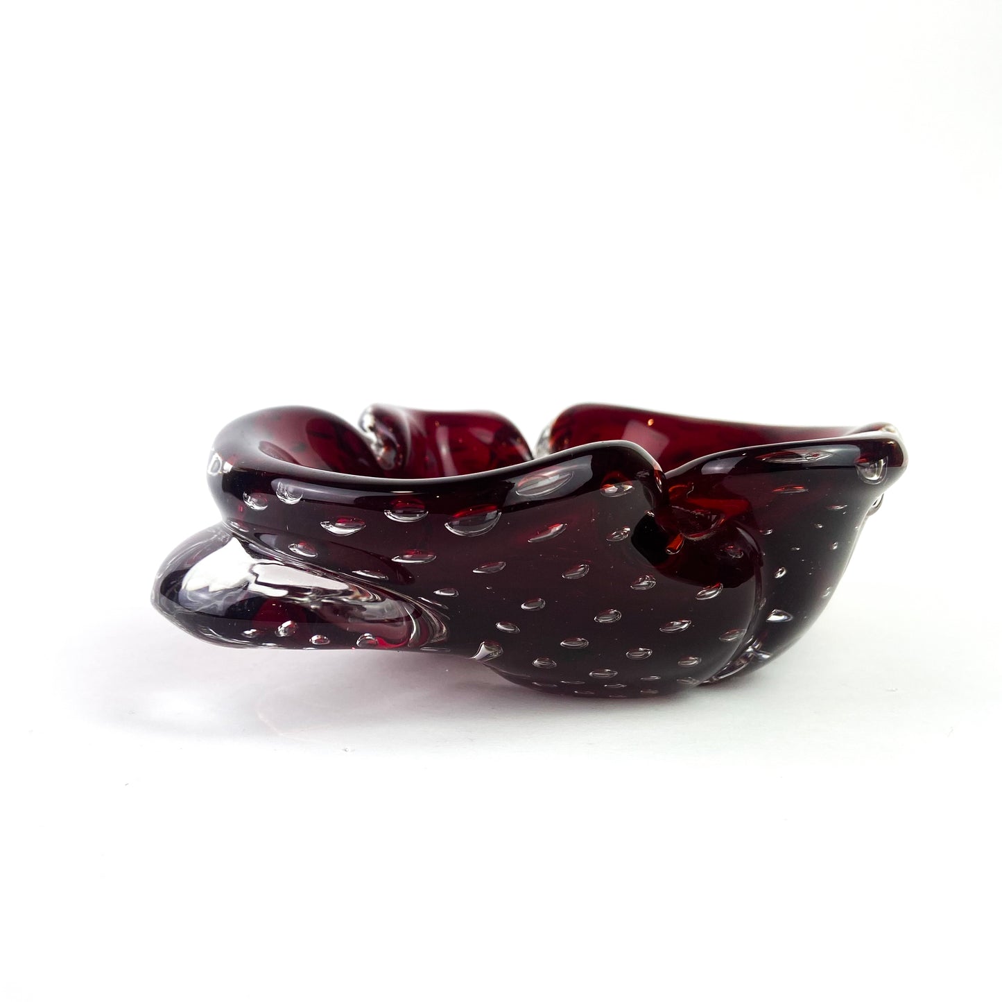 Murano Burgundy + Clear Bullicante Glass Catchall/Ashtray #O1106