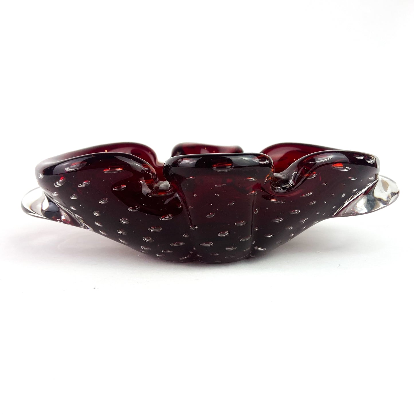 Murano Burgundy + Clear Bullicante Glass Catchall/Ashtray #O1106