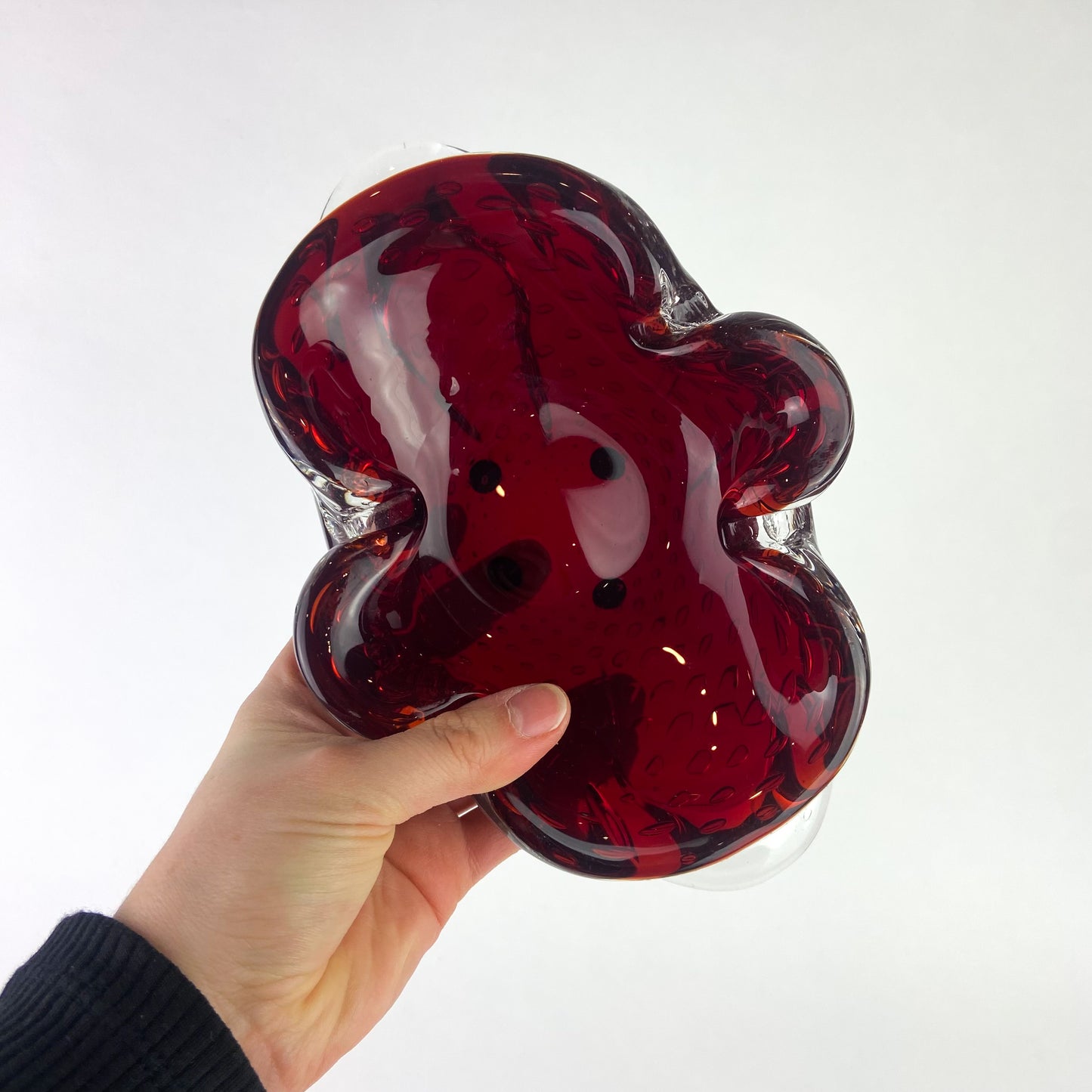 Murano Burgundy + Clear Bullicante Glass Catchall/Ashtray #O1106