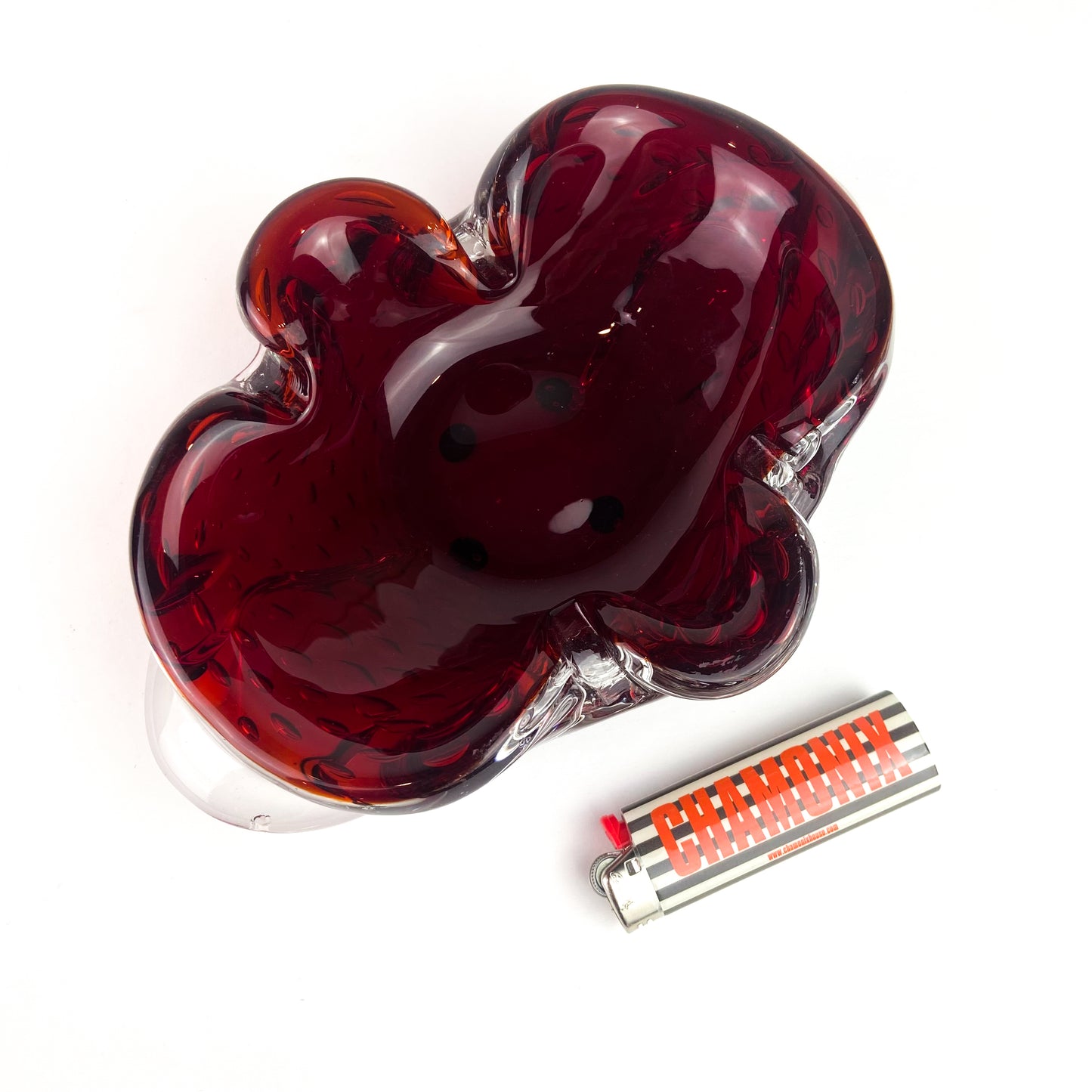 Murano Burgundy + Clear Bullicante Glass Catchall/Ashtray #O1106