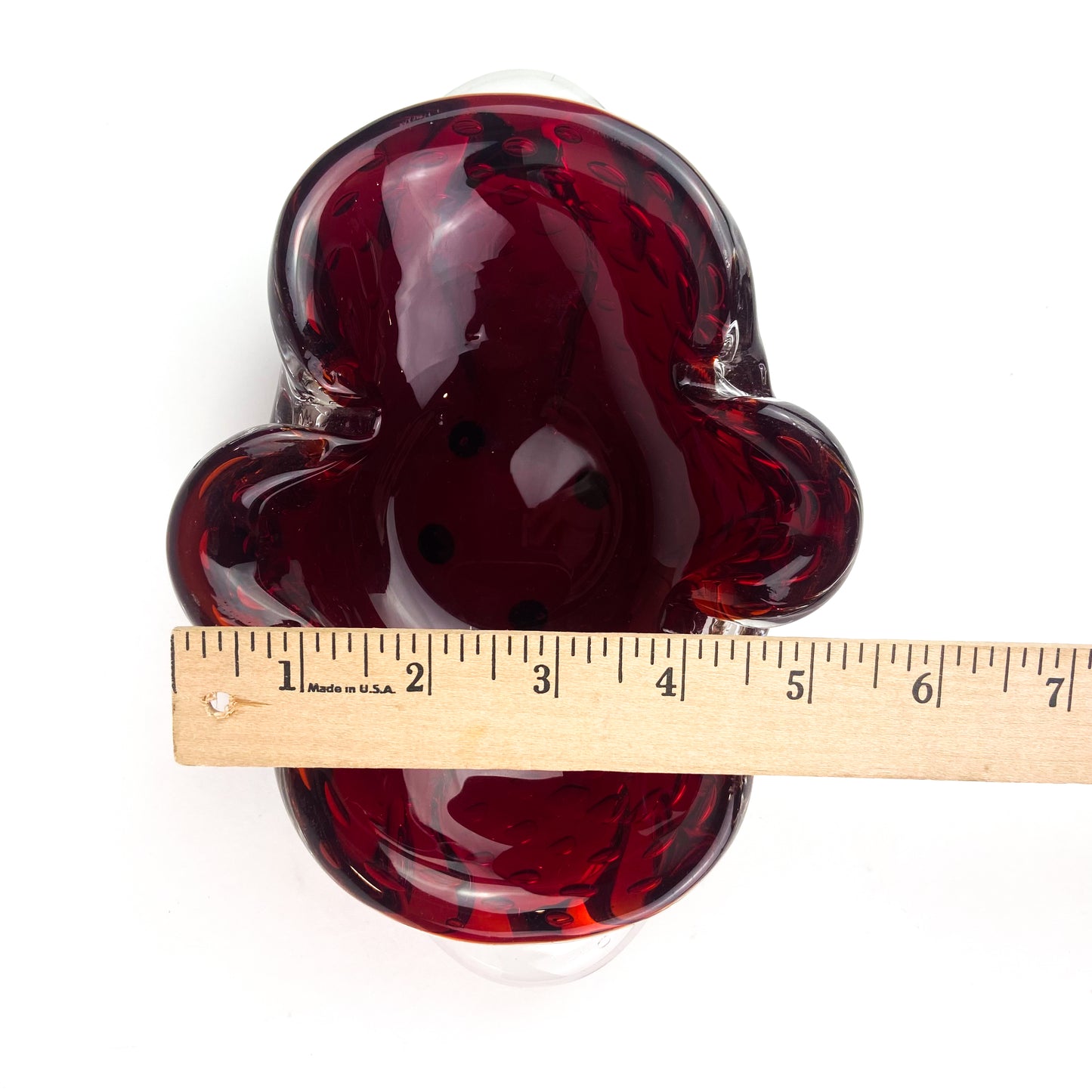 Murano Burgundy + Clear Bullicante Glass Catchall/Ashtray #O1106