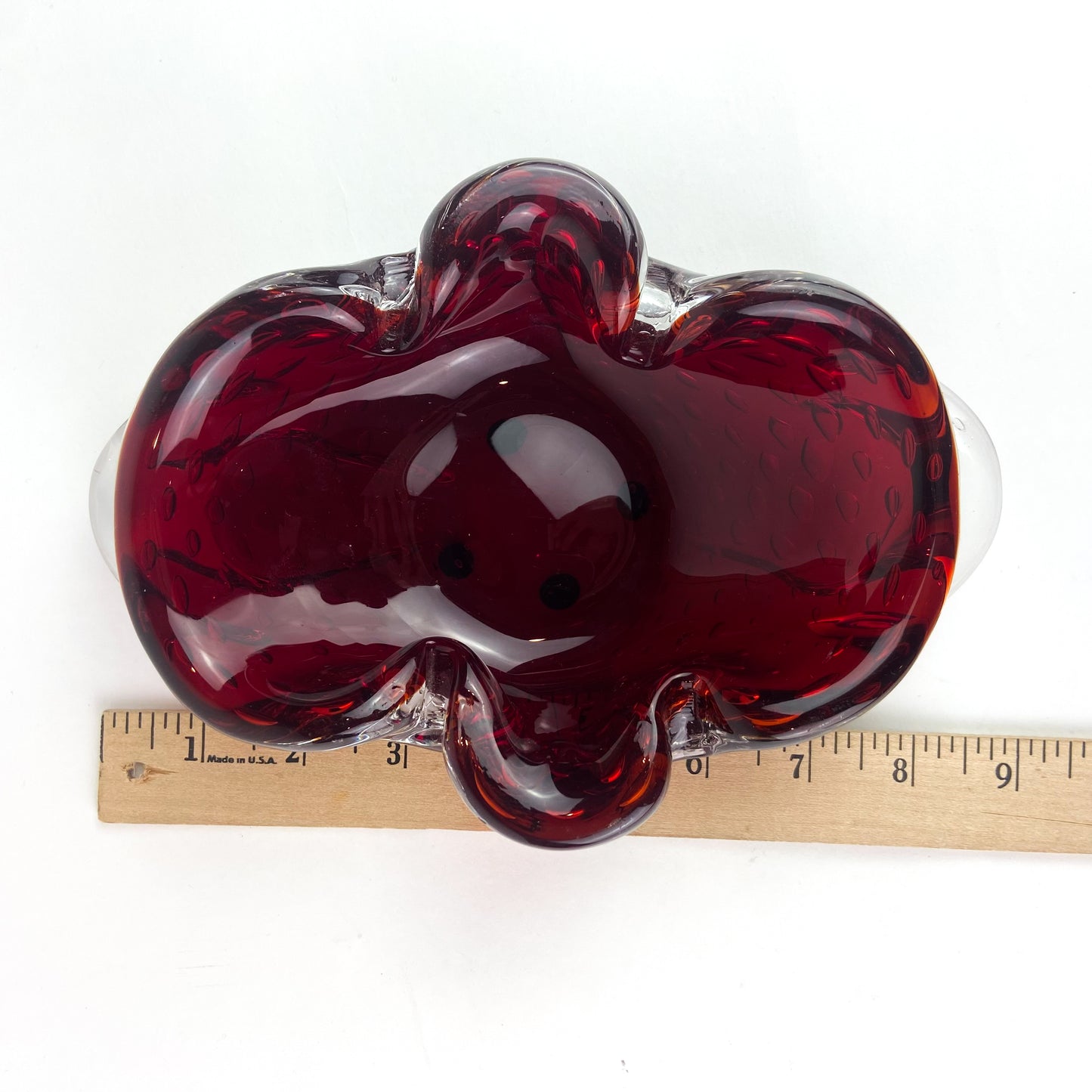 Murano Burgundy + Clear Bullicante Glass Catchall/Ashtray #O1106